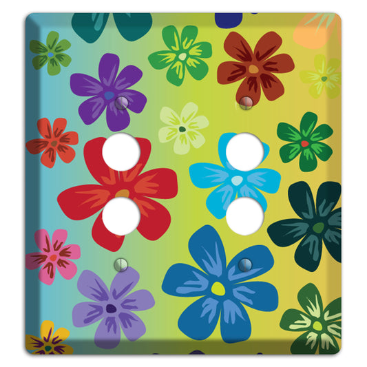 Blue to yellow Flowers 2 Pushbutton Wallplate