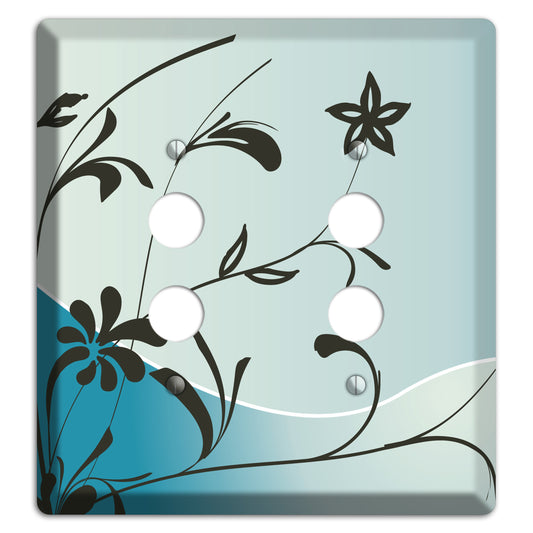 Blue-grey Floral Sprig 2 Pushbutton Wallplate