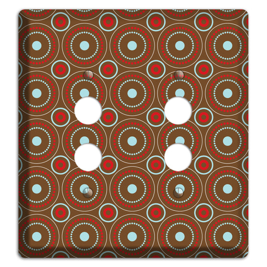 Brown with Red and Dusty Blue Retro Suzani 2 Pushbutton Wallplate