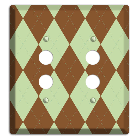 Brown and Green Argyle 2 Pushbutton Wallplate