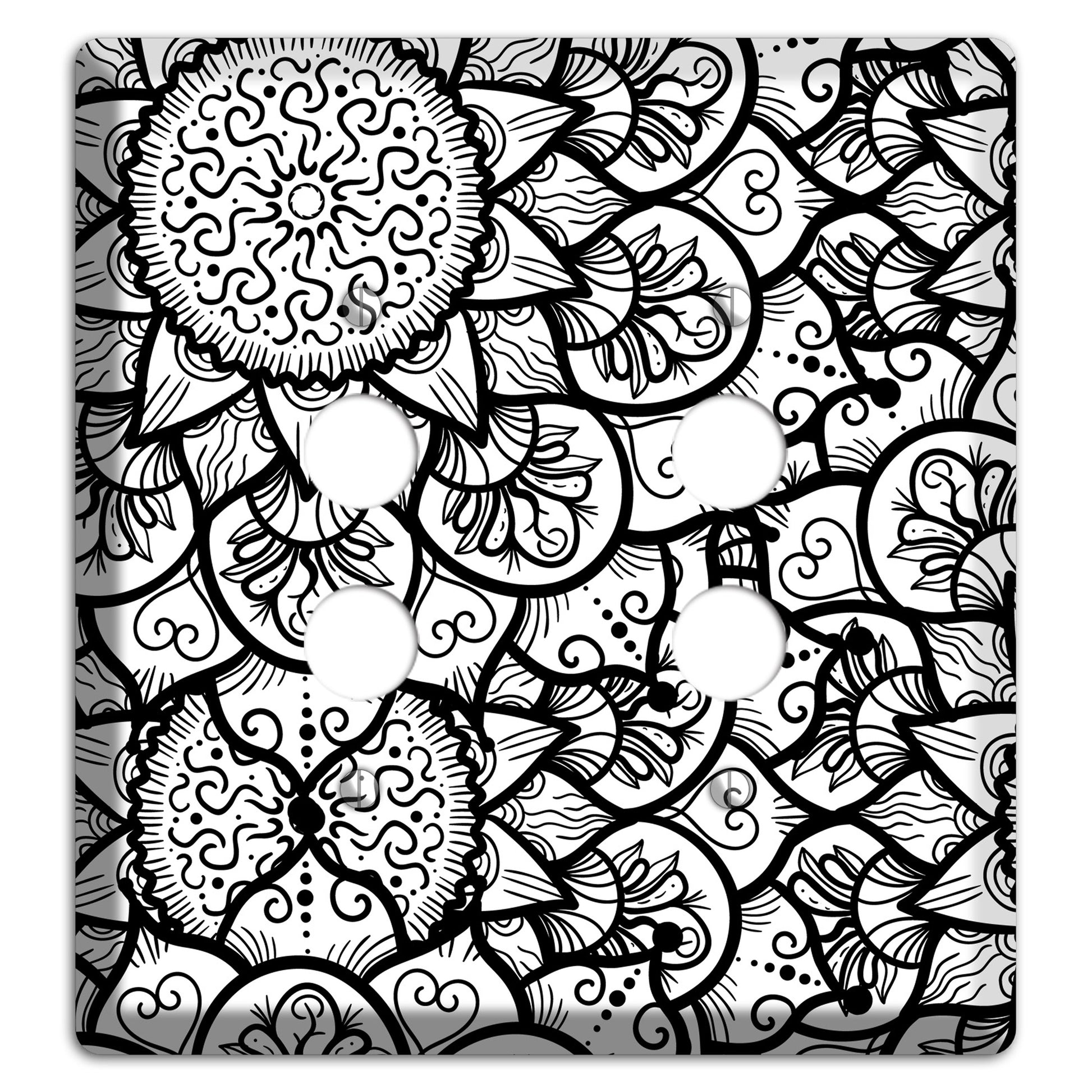 Mandala Black and White Style W Cover Plates 2 Pushbutton Wallplate