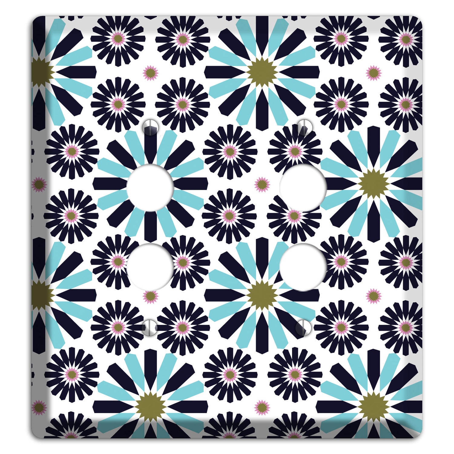 Dusty Blue and Olive Scandinavian Floral 2 Pushbutton Wallplate