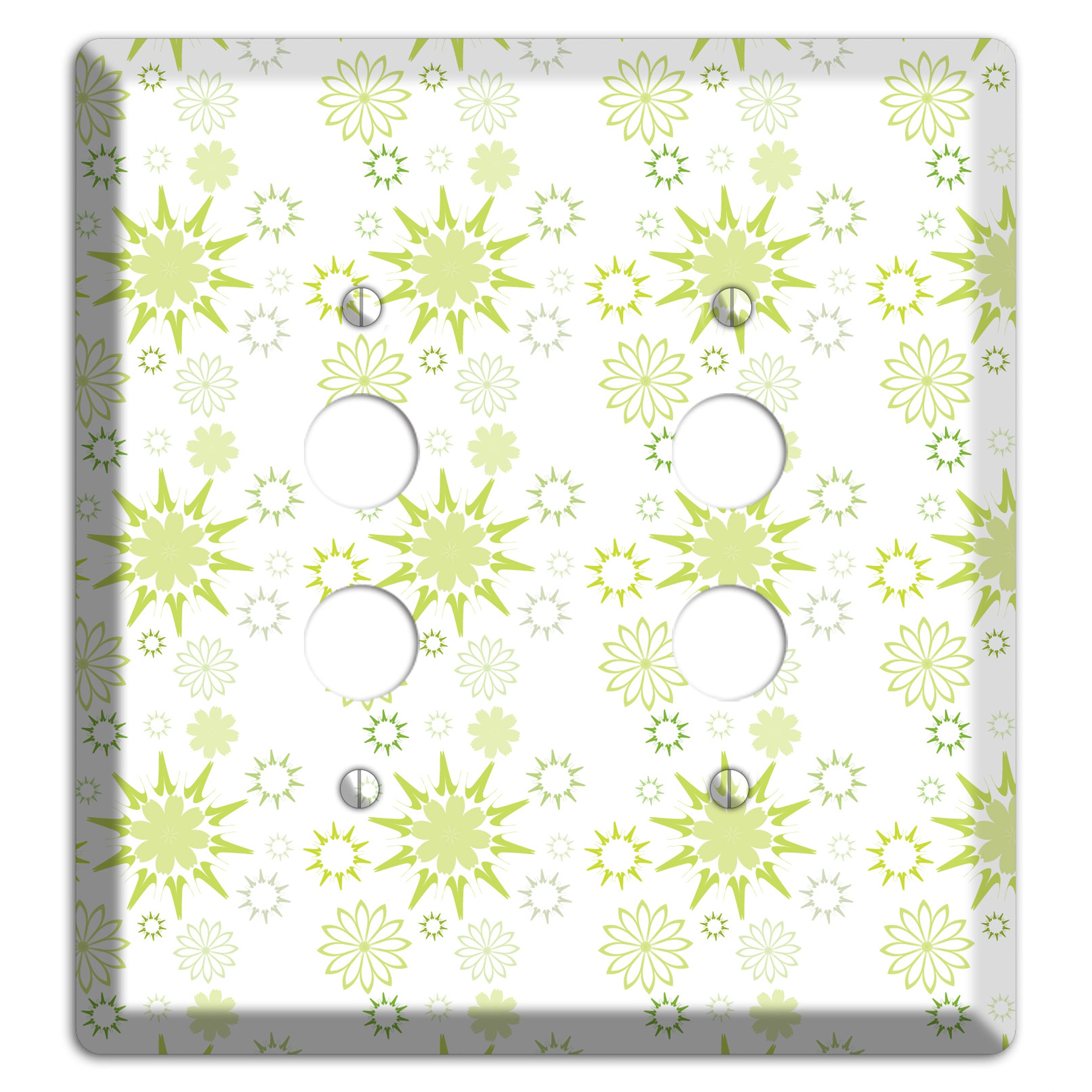 White with Multi Lime Floral Contour Retro Burst 2 Pushbutton Wallplate