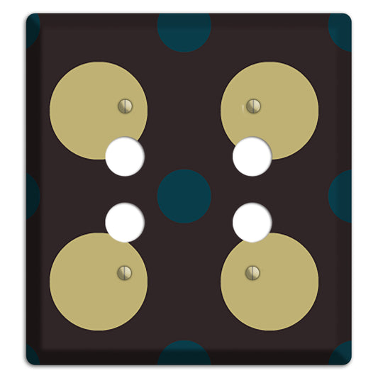 Brown with Olive and Dark Aqua Multi Polka Dots 2 Pushbutton Wallplate