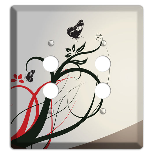 Grey and Red Floral Sprig with Butterfly 2 Pushbutton Wallplate