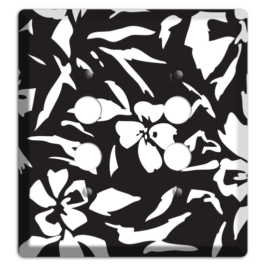 Black with White Woodcut Floral 2 Pushbutton Wallplate
