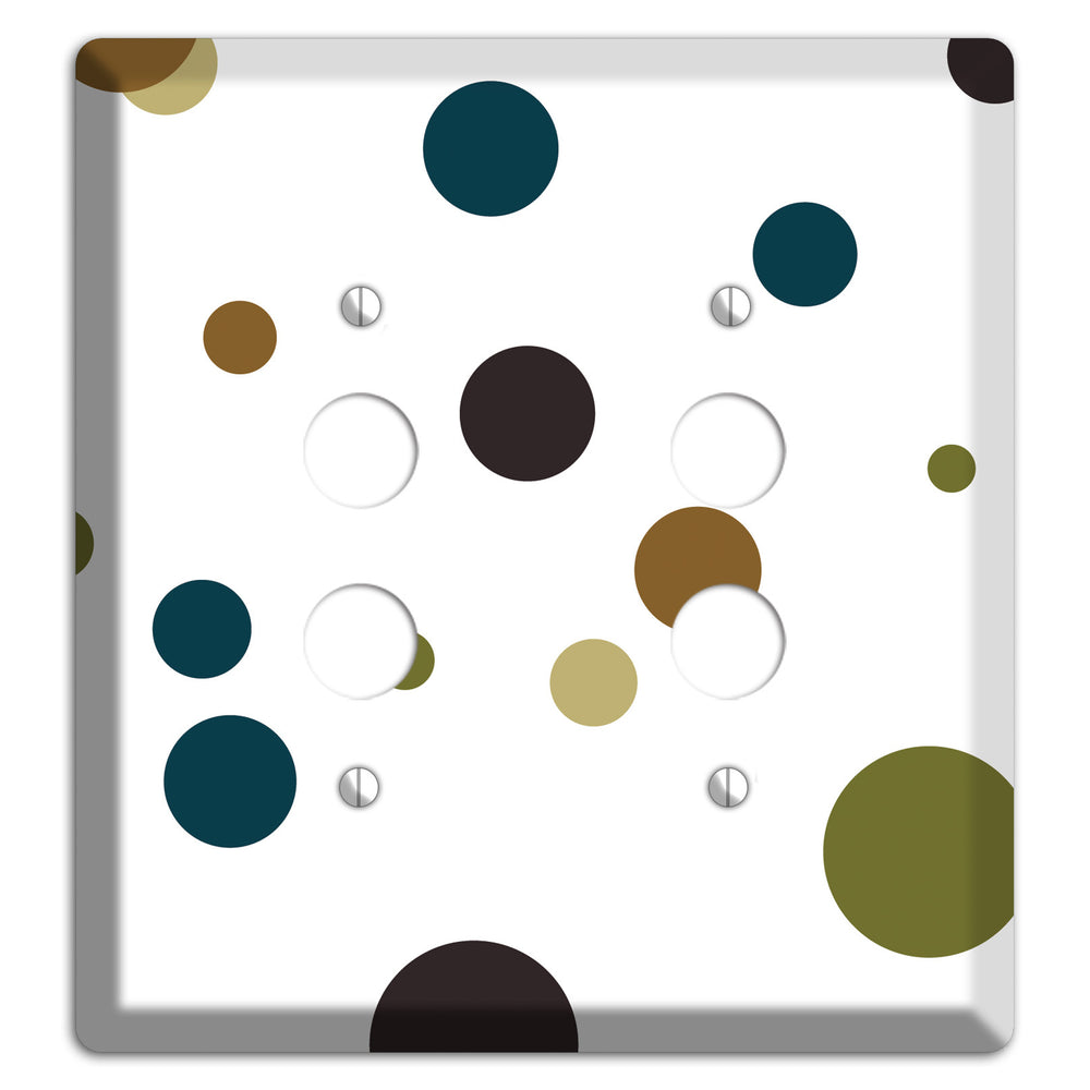 White With Multi Blue and Brown Medium Dots 2 Pushbutton Wallplate