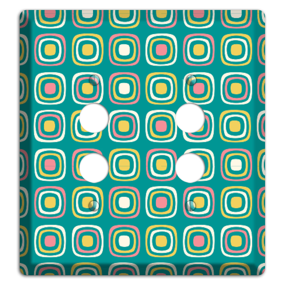 Mulri Teal Coral Lime Retro Squares 2 Pushbutton Wallplate