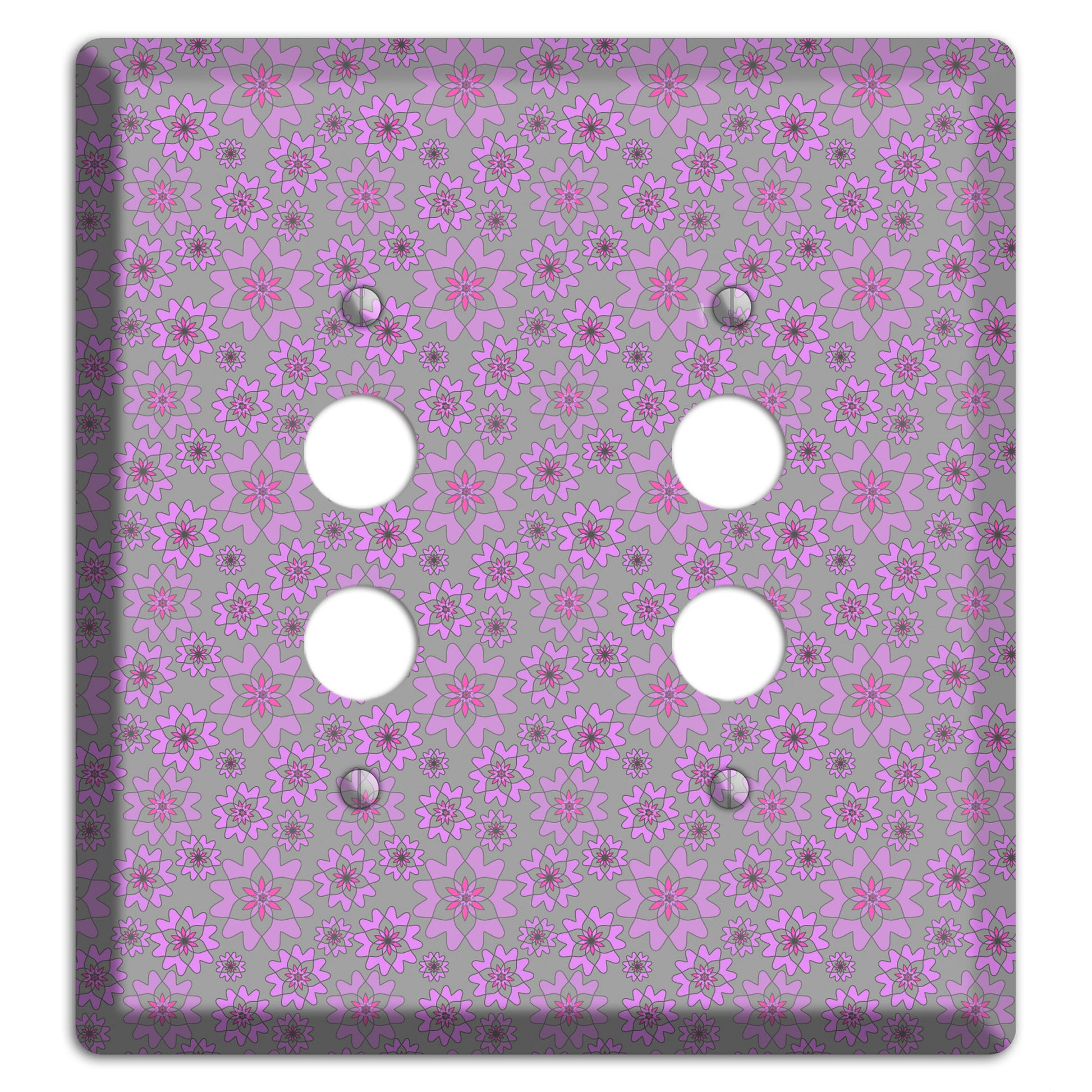 Grey with Tiny Purple Retro Suzani 2 Pushbutton Wallplate