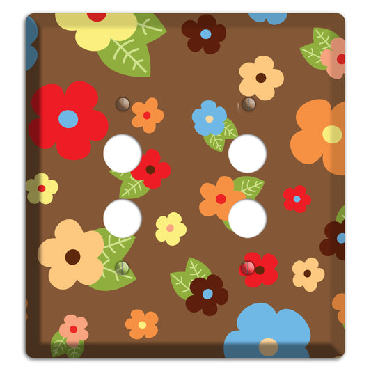 Brown Delicate Flowers 2 Pushbutton Wallplate