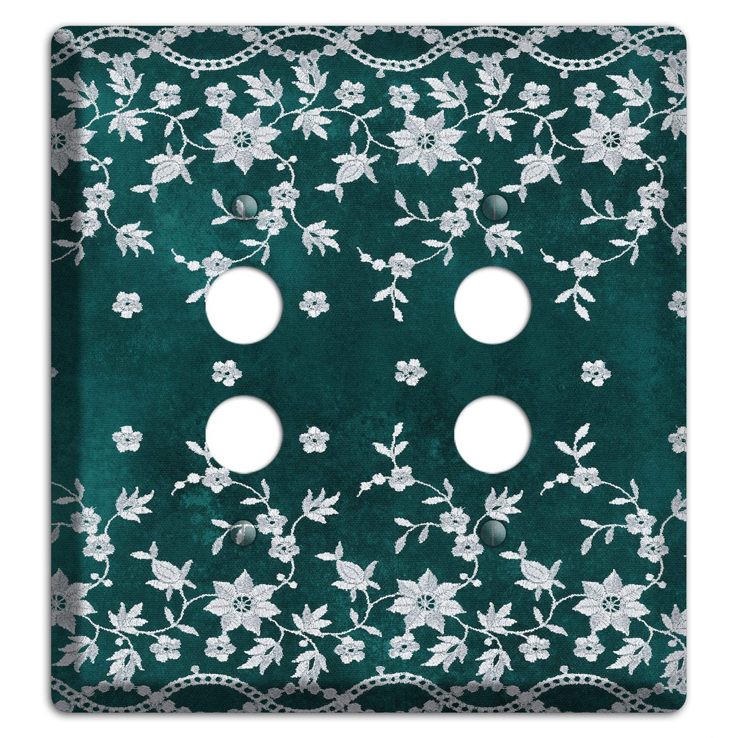 Embroidered Floral Teal 2 Pushbutton Wallplate