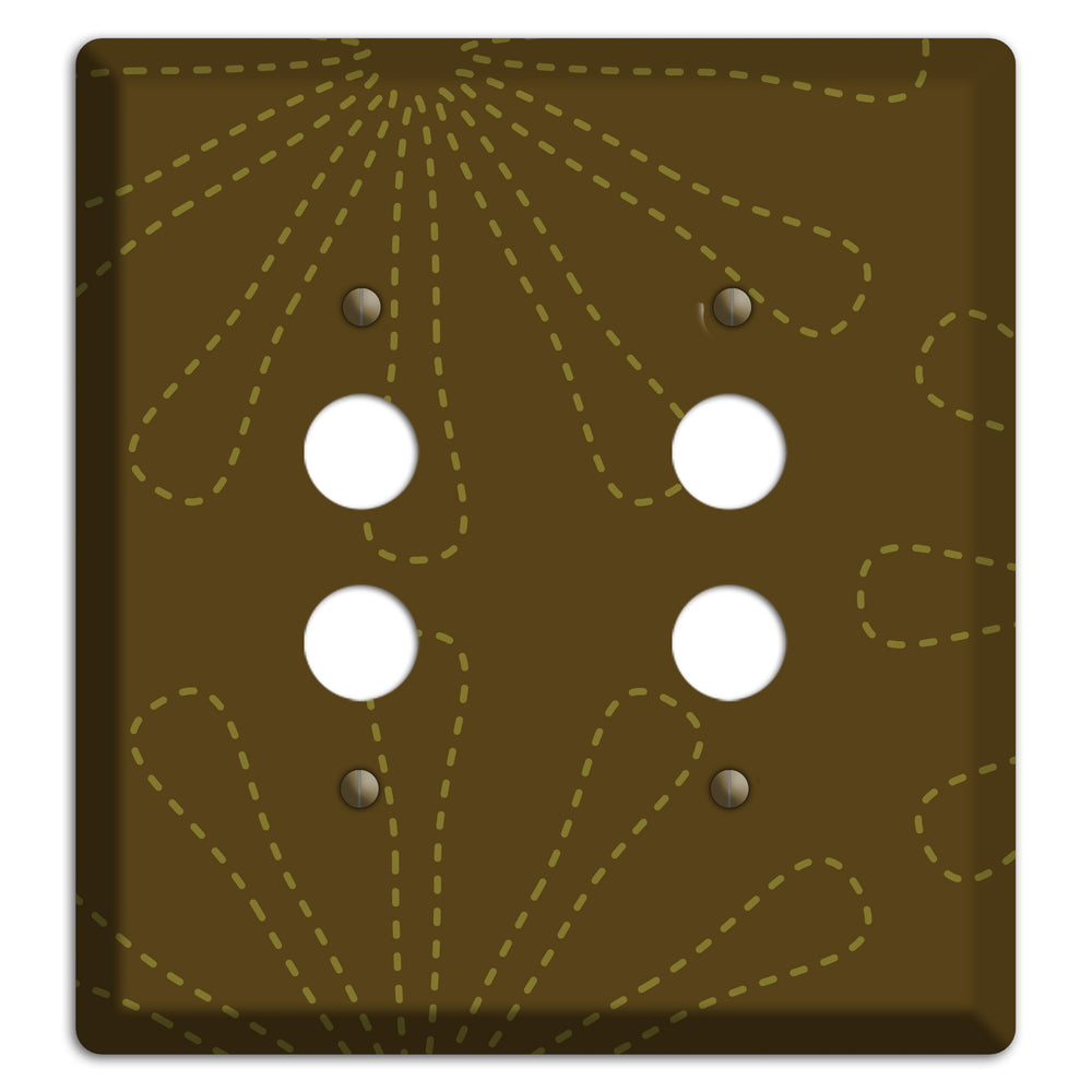 Brown Retro Stipple Floral Contour 2 Pushbutton Wallplate