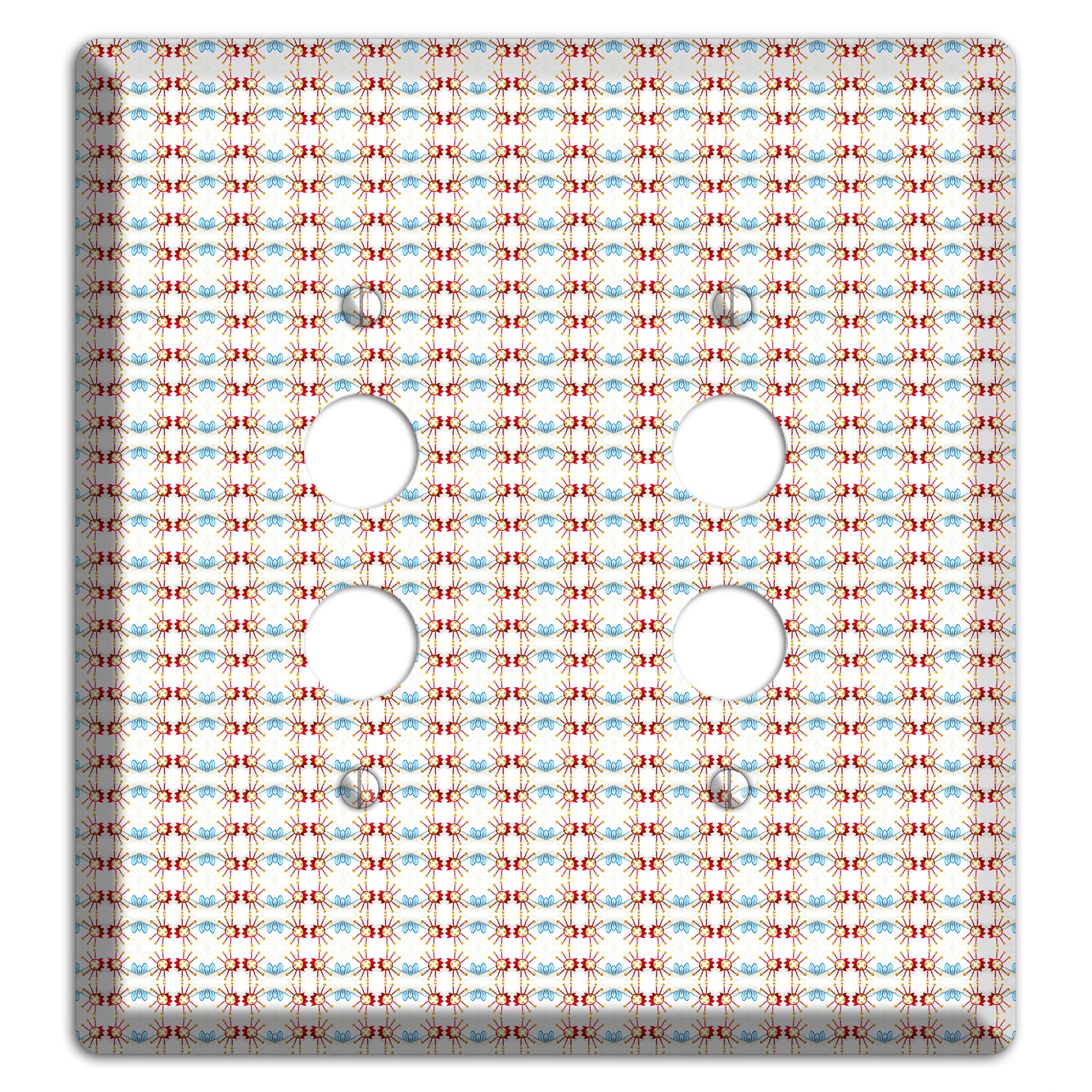 Off White with Red Blue Retro Tapestry 2 Pushbutton Wallplate