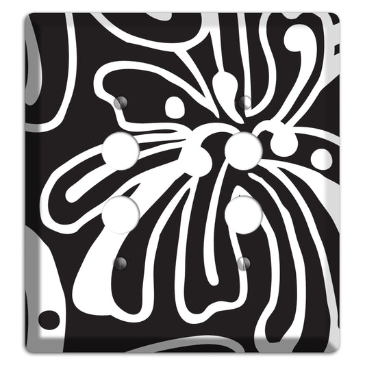Black with White Flower 2 Pushbutton Wallplate