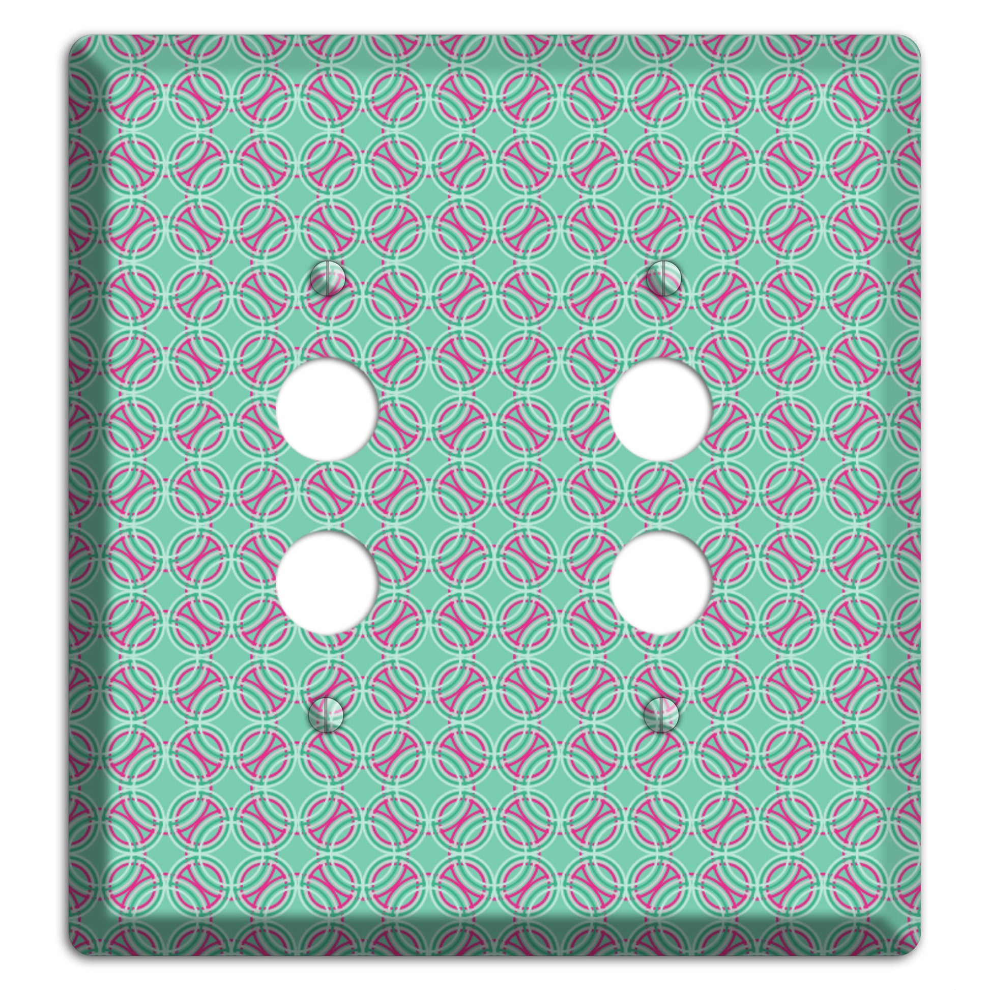 Multi Aqua with Fuschia Concentric Circles Overlay 2 Pushbutton Wallplate