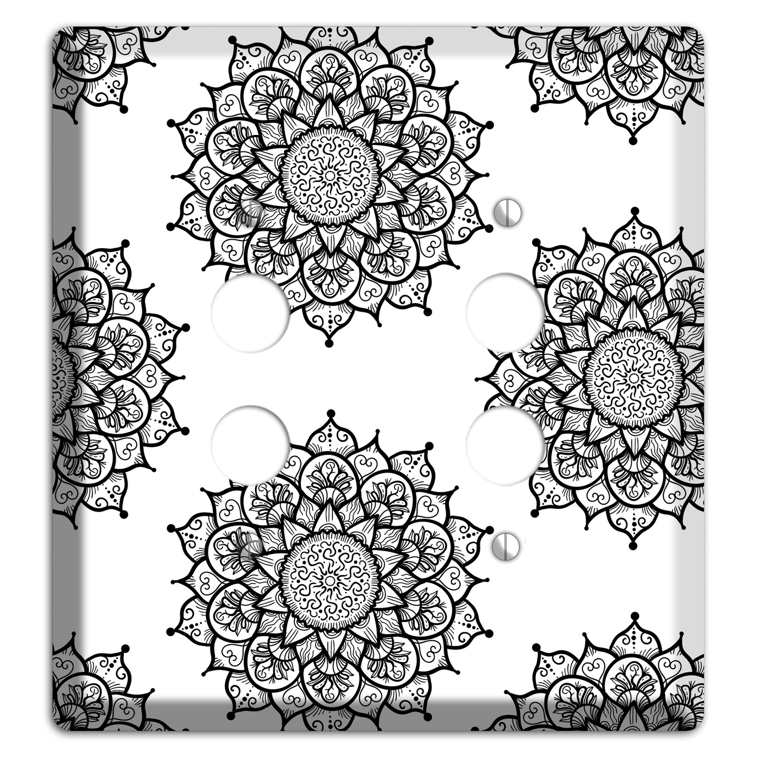 Mandala Black and White Style S Cover Plates 2 Pushbutton Wallplate