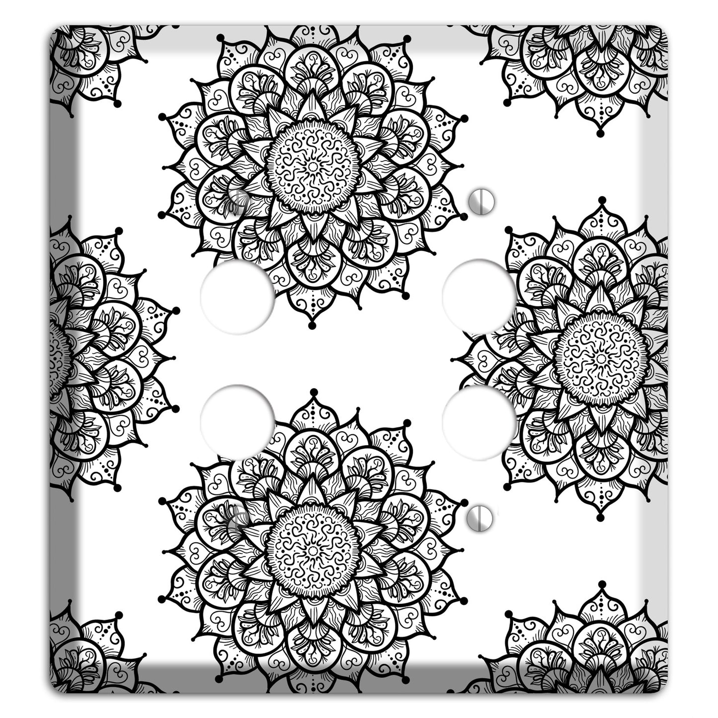 Mandala Black and White Style S Cover Plates 2 Pushbutton Wallplate