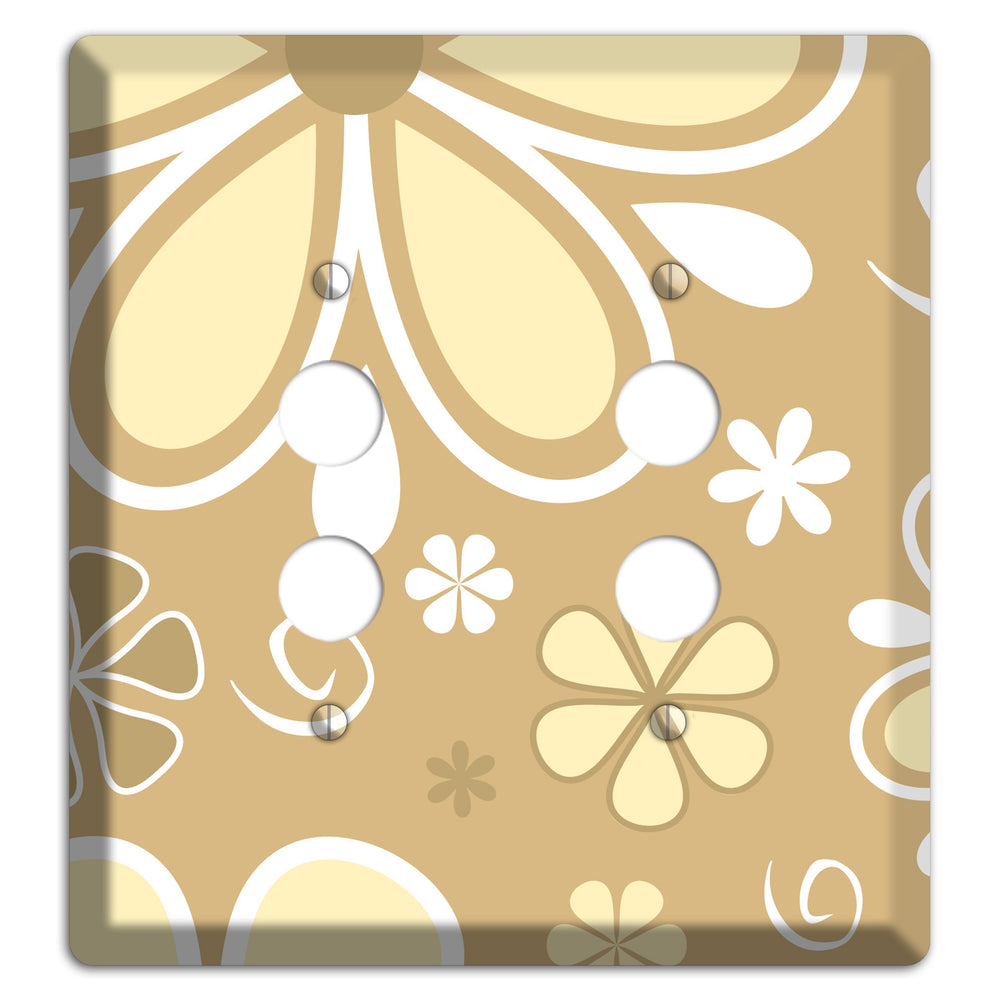 Beige Retro Flowers 2 Pushbutton Wallplate