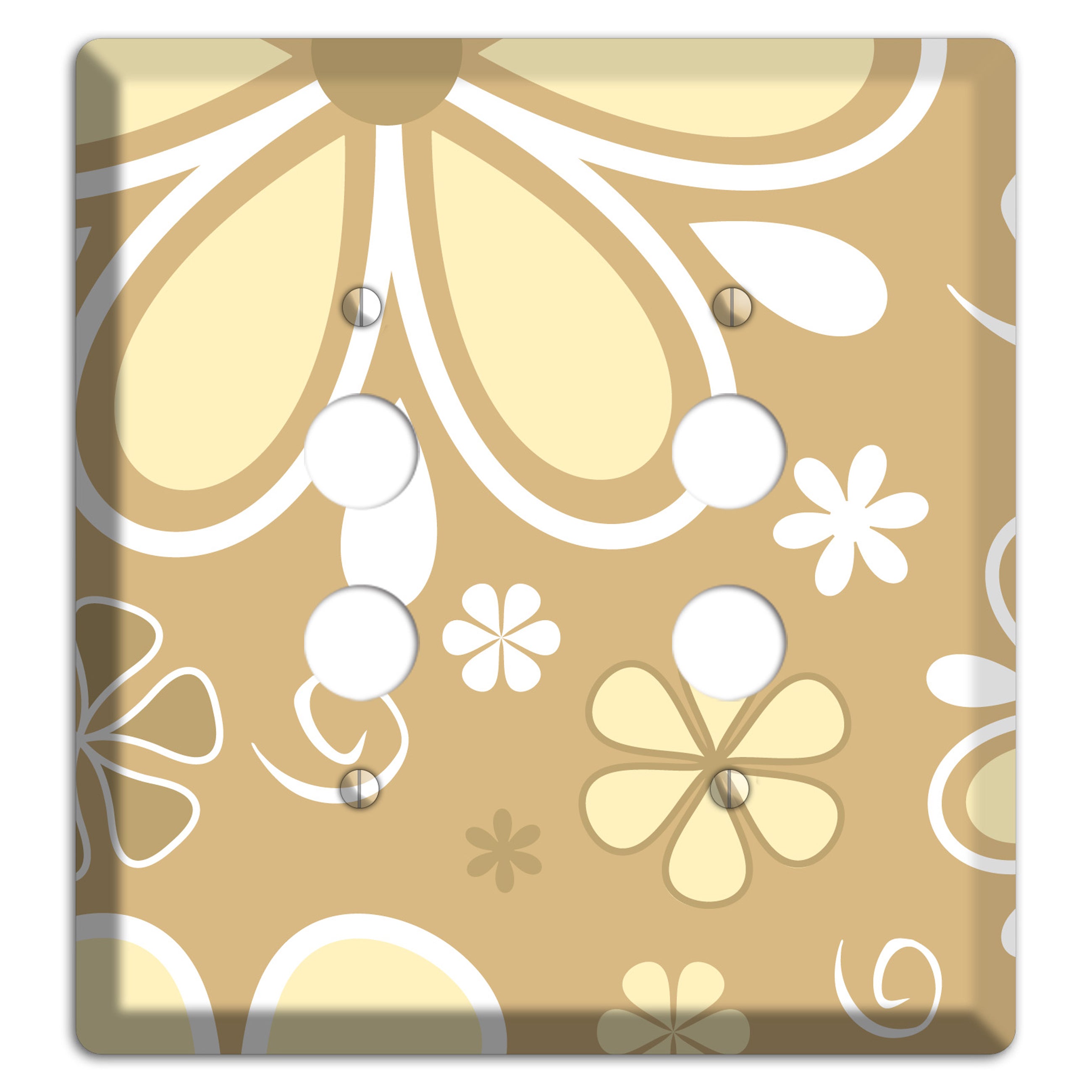 Beige Retro Flowers 2 Pushbutton Wallplate