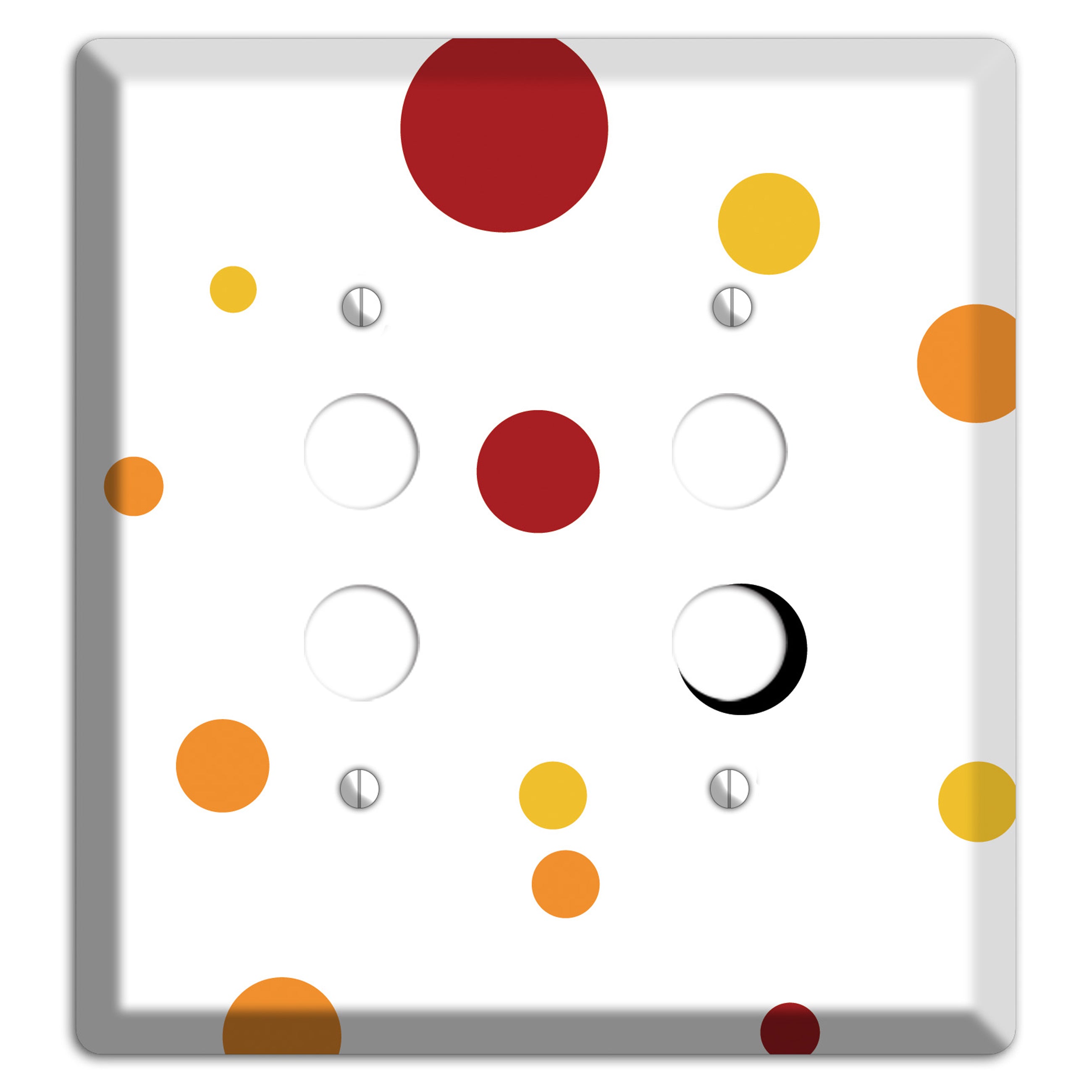 White with Red and Multi Umber Medium Dots 2 Pushbutton Wallplate