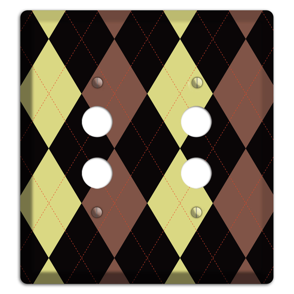 Yellow and Brown Argyle 2 Pushbutton Wallplate