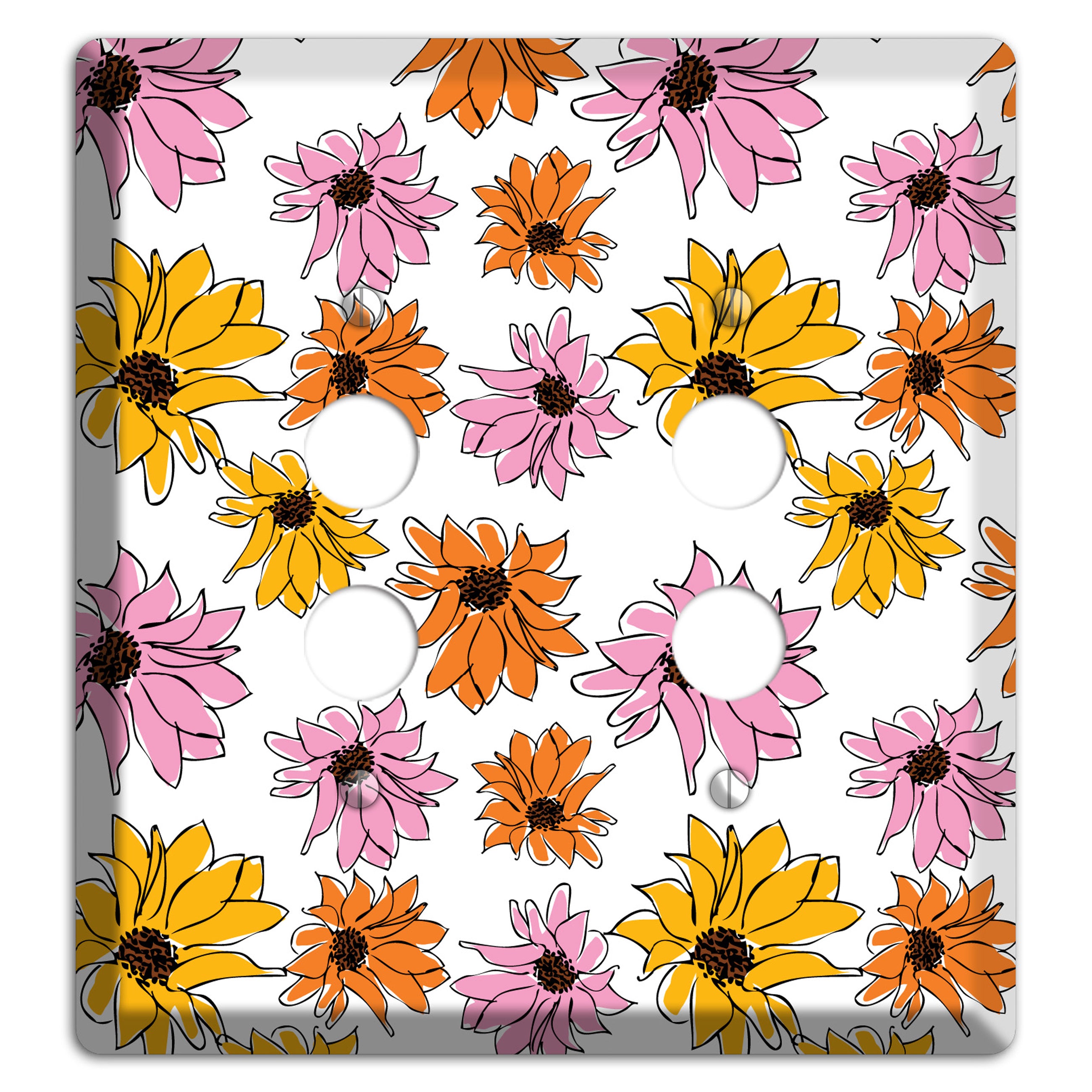 Pink Orange Yellow Flowers 2 Pushbutton Wallplate