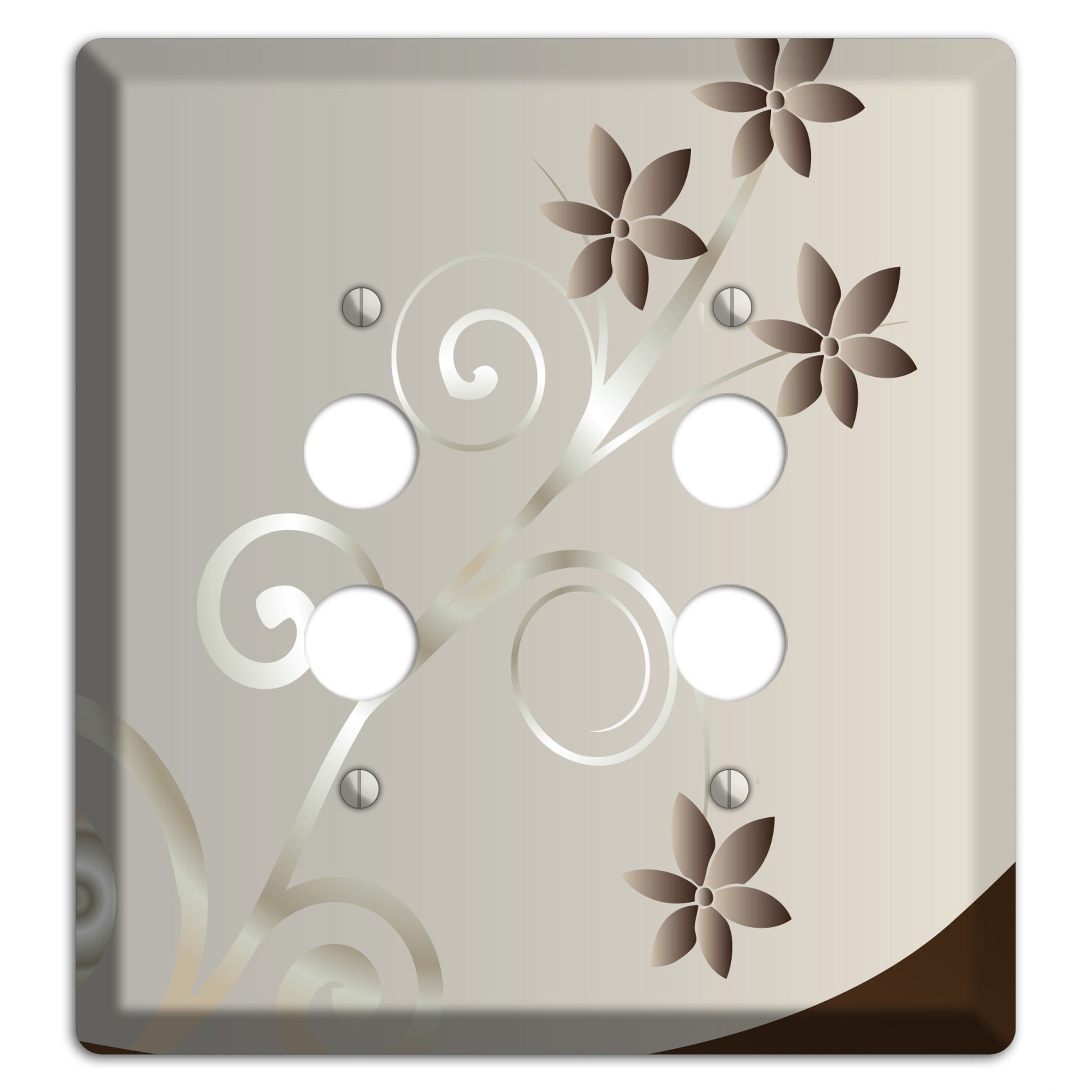 Grey Floral Swirl Sprig 2 Pushbutton Wallplate