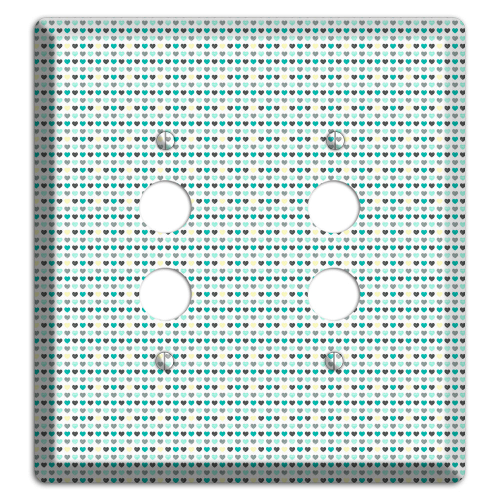 Multi Teal Grey Yellow Optical Hearts 2 Pushbutton Wallplate