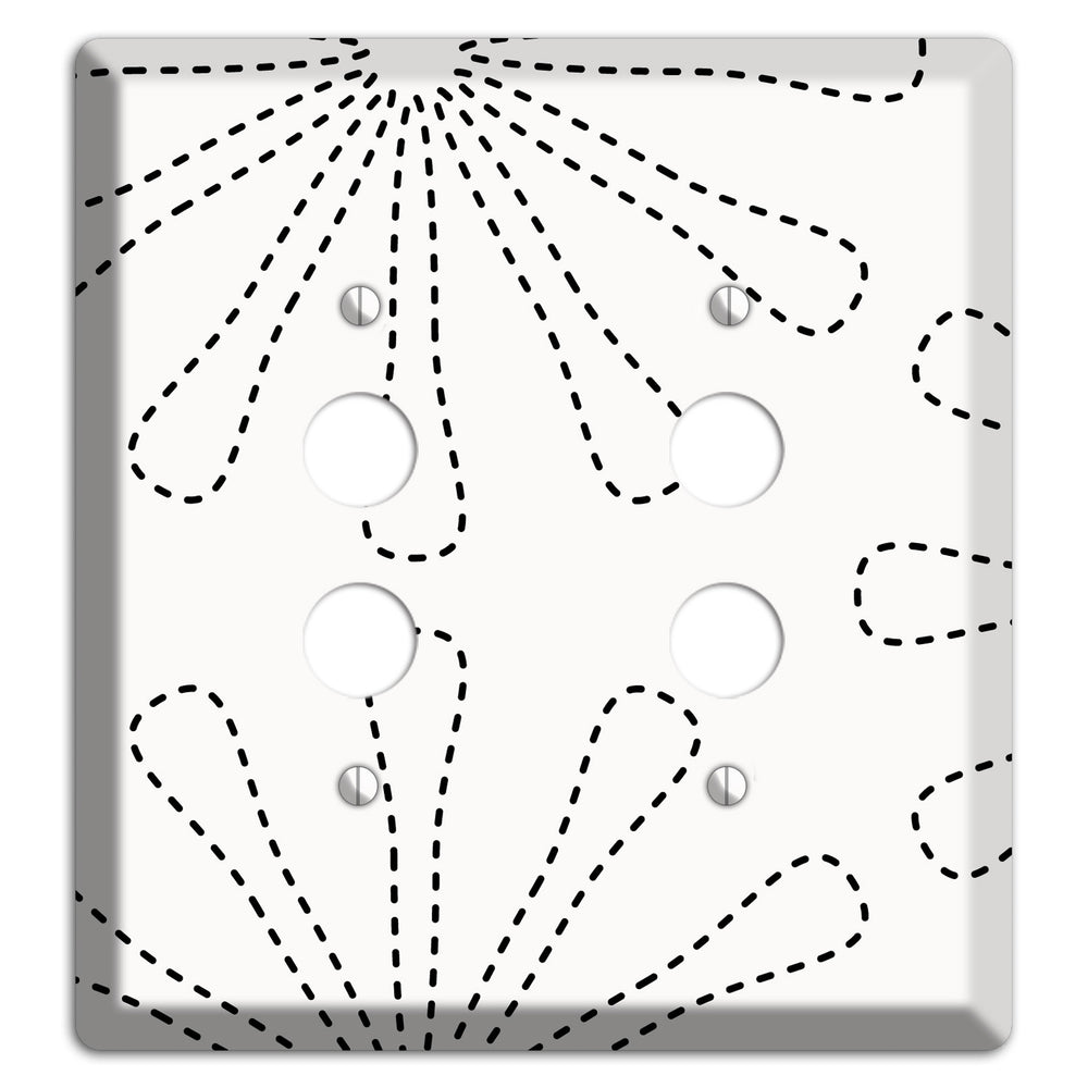 White with Black Retro Stipple Floral Contour 2 Pushbutton Wallplate