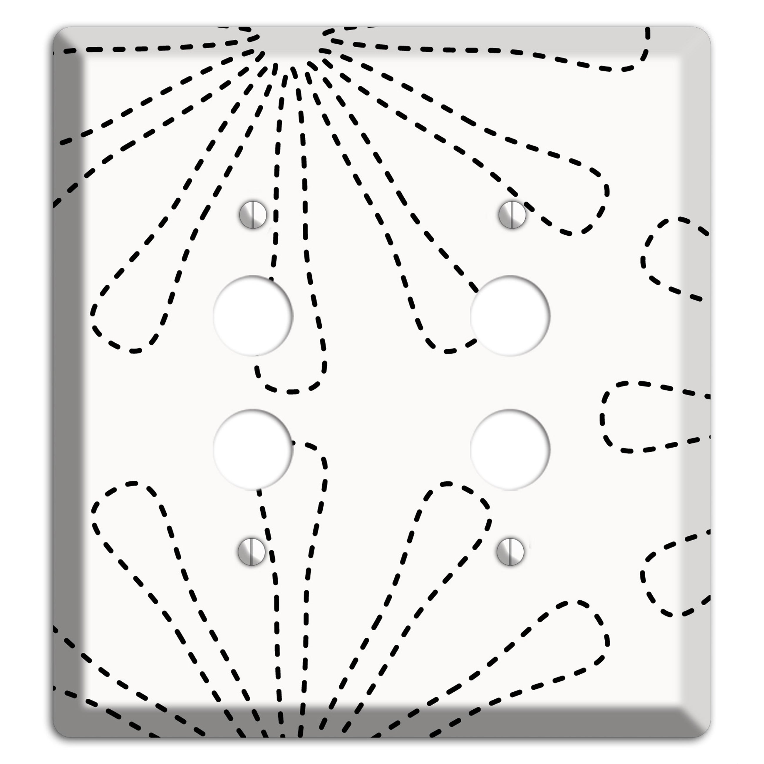 White with Black Retro Stipple Floral Contour 2 Pushbutton Wallplate