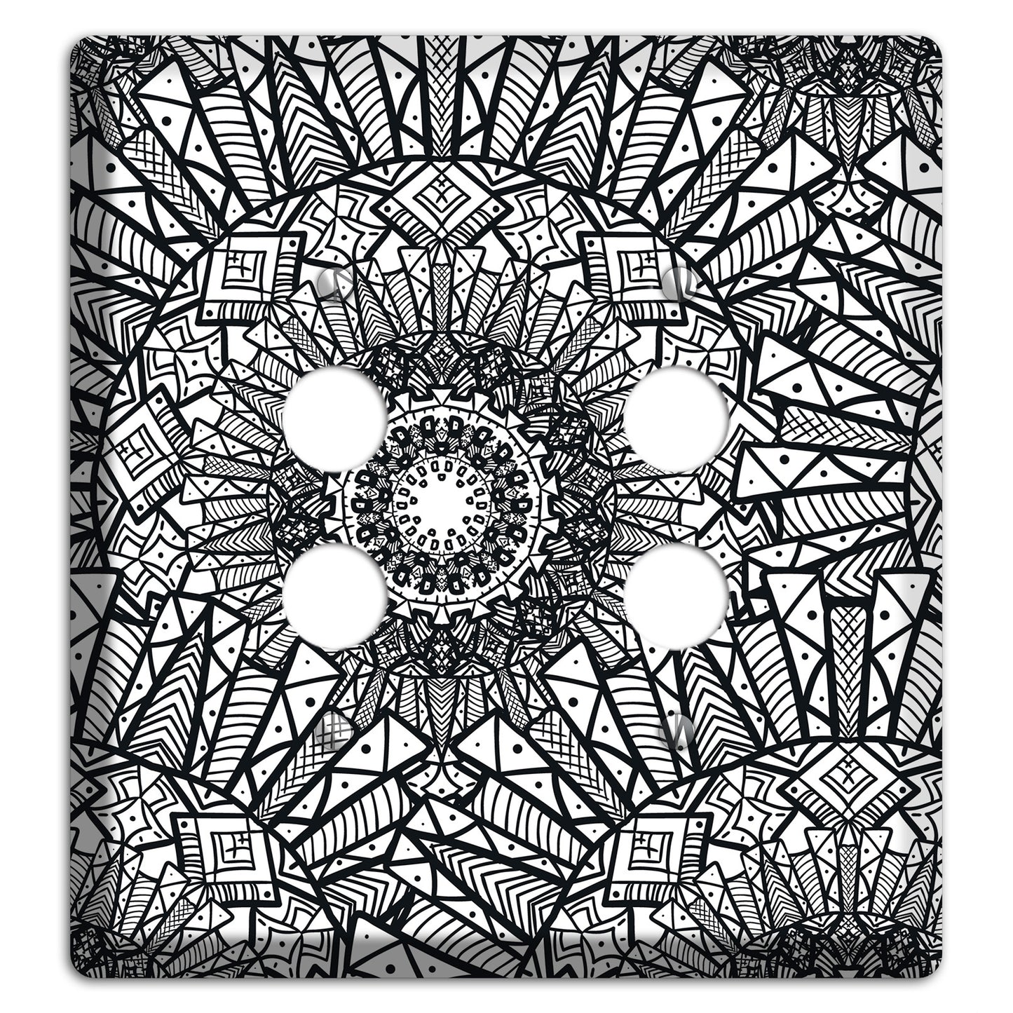 Mandala Black and White Style X Cover Plates 2 Pushbutton Wallplate