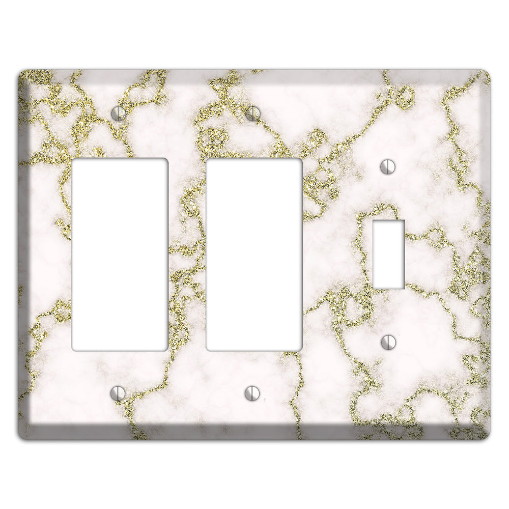White and Gold Marble Shatter 2 Rocker / Toggle Wallplate