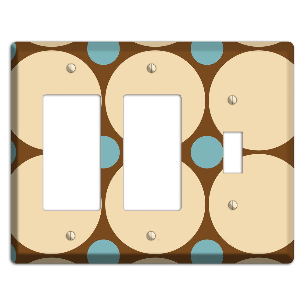 Brown with Beige and Dusty Blue Multi Tiled Large Dots 2 Rocker / Toggle Wallplate