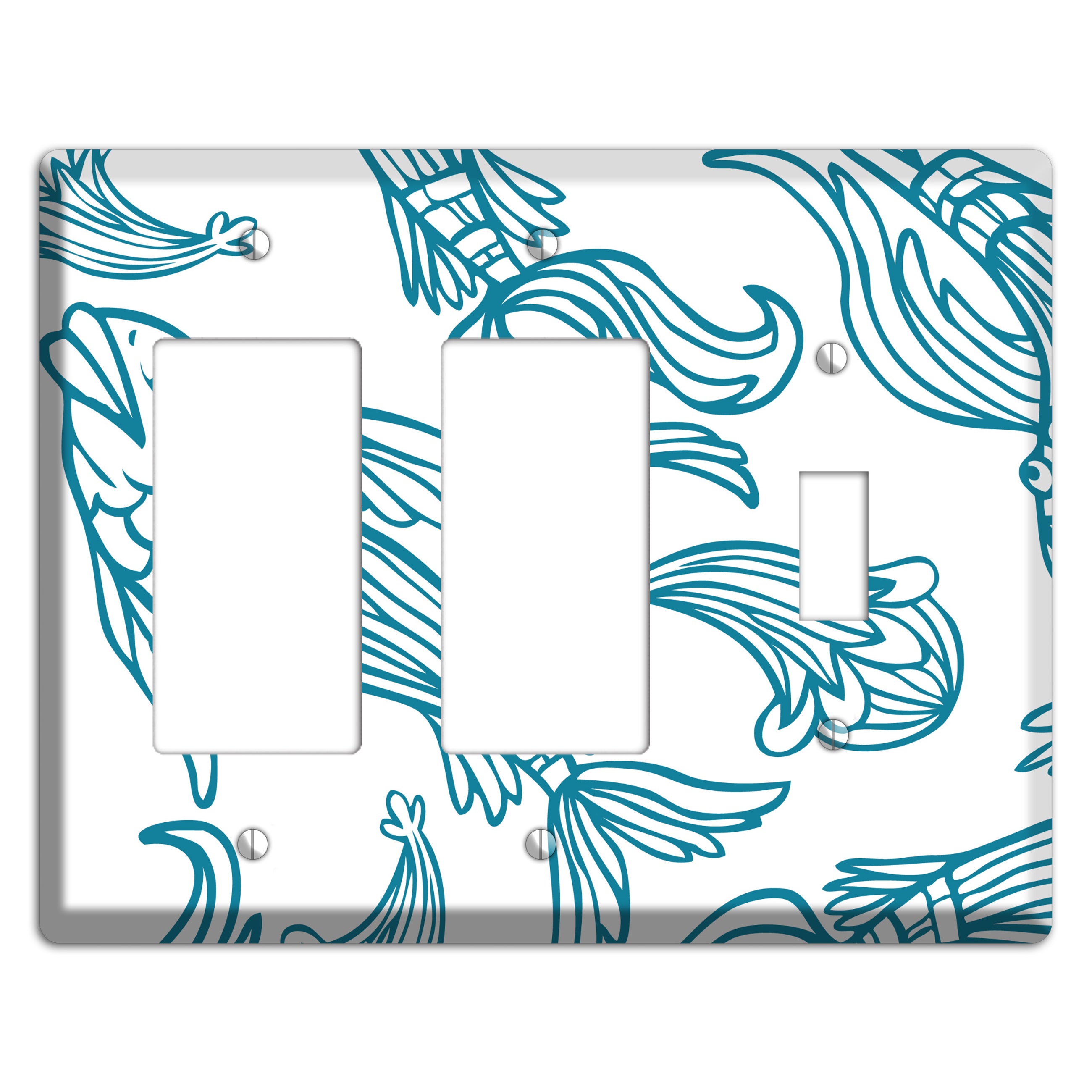 Teal and White Koi 2 Rocker / Toggle Wallplate