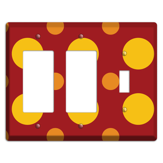 Red with Multi Orange Multi Medium Polka Dots 2 Rocker / Toggle Wallplate