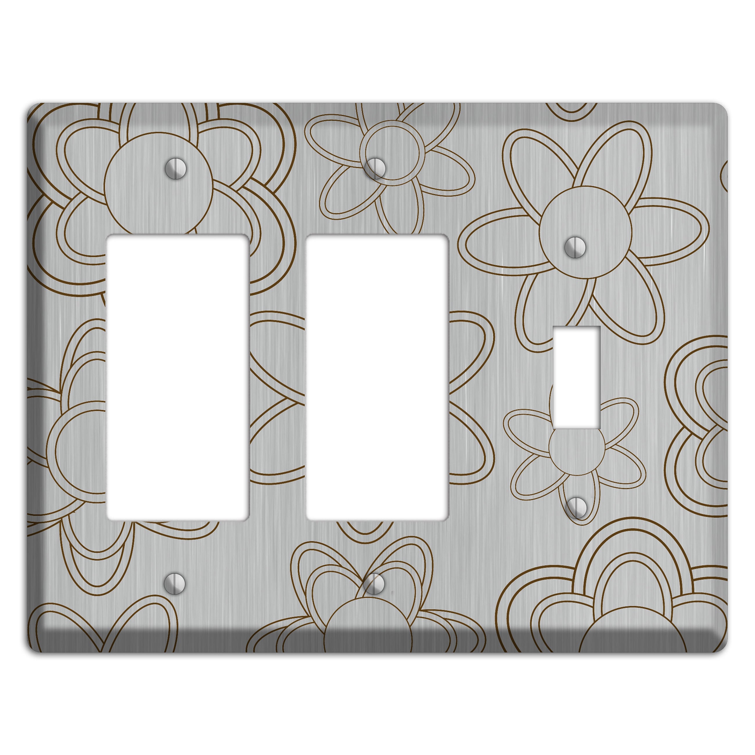 Retro Floral Contour  Stainless 2 Rocker / Toggle Wallplate