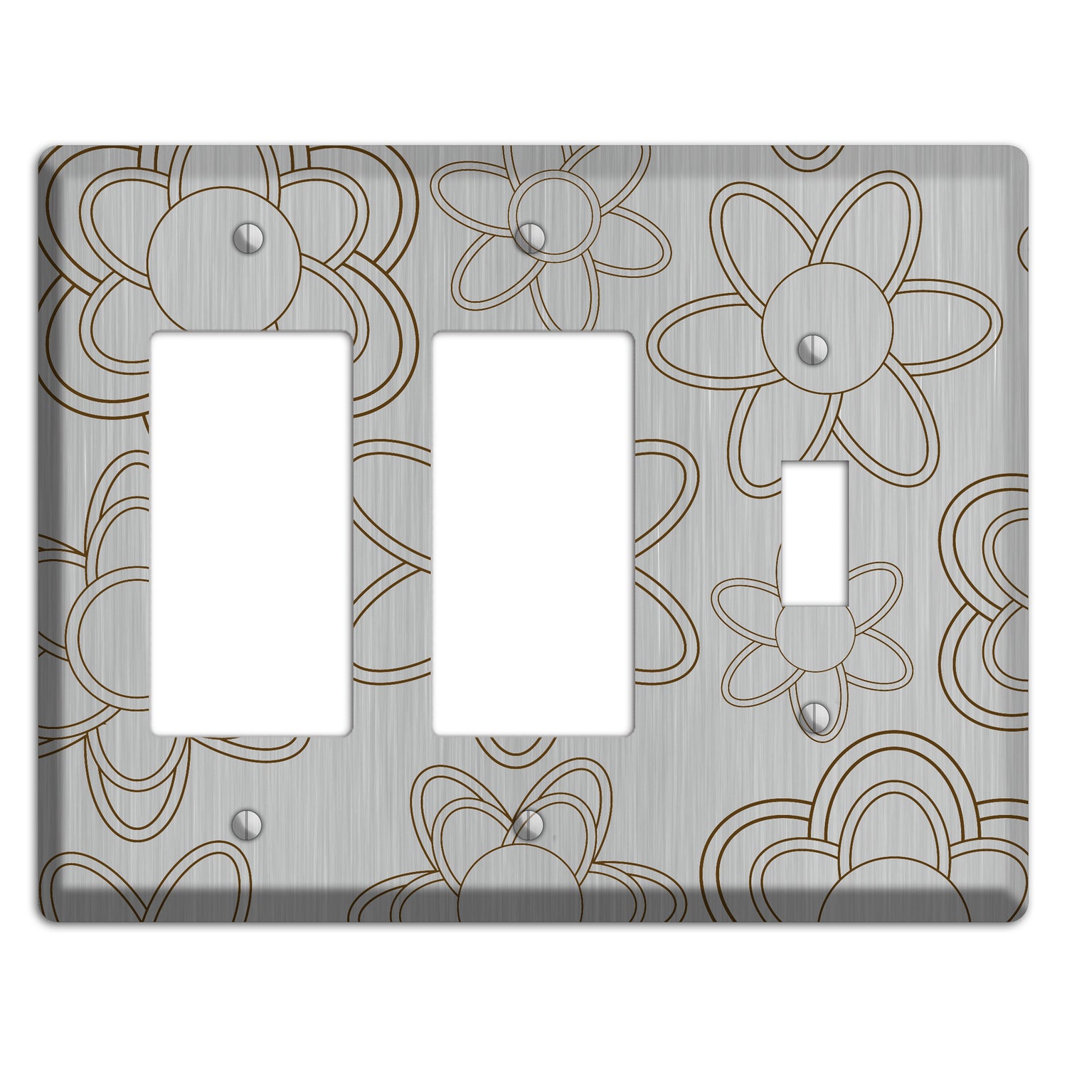 Retro Floral Contour  Stainless 2 Rocker / Toggle Wallplate