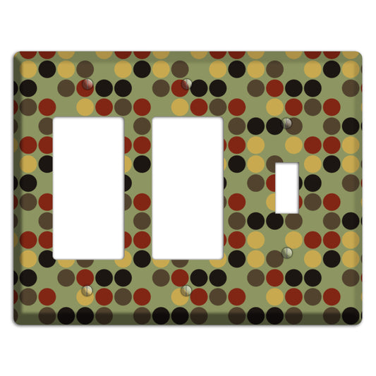 Olive with Red Brown Black Offset Dots 2 Rocker / Toggle Wallplate