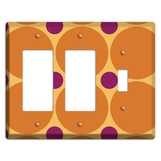Orange with Umber and Plum Multi Tiled Large Dots 2 Rocker / Toggle Wallplate