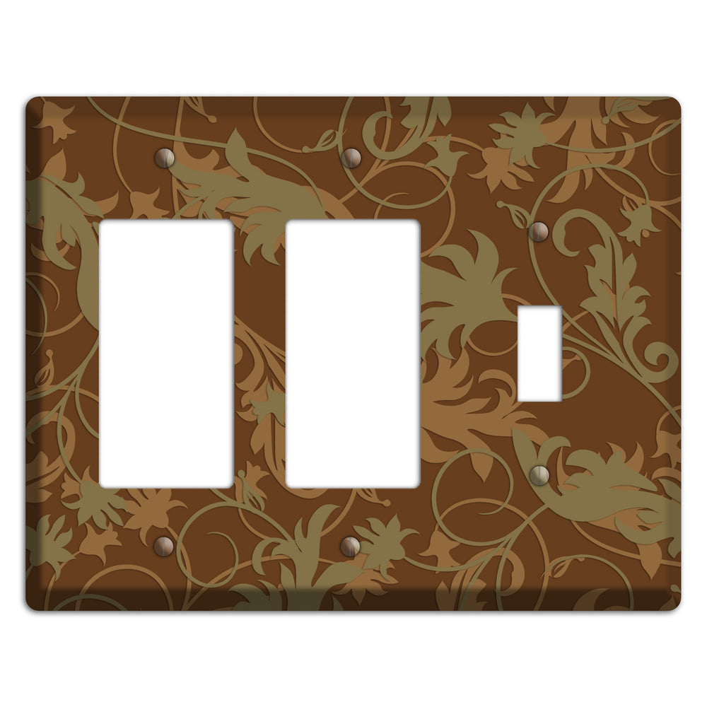 Brown and Olive Victorian Sprig 2 Rocker / Toggle Wallplate
