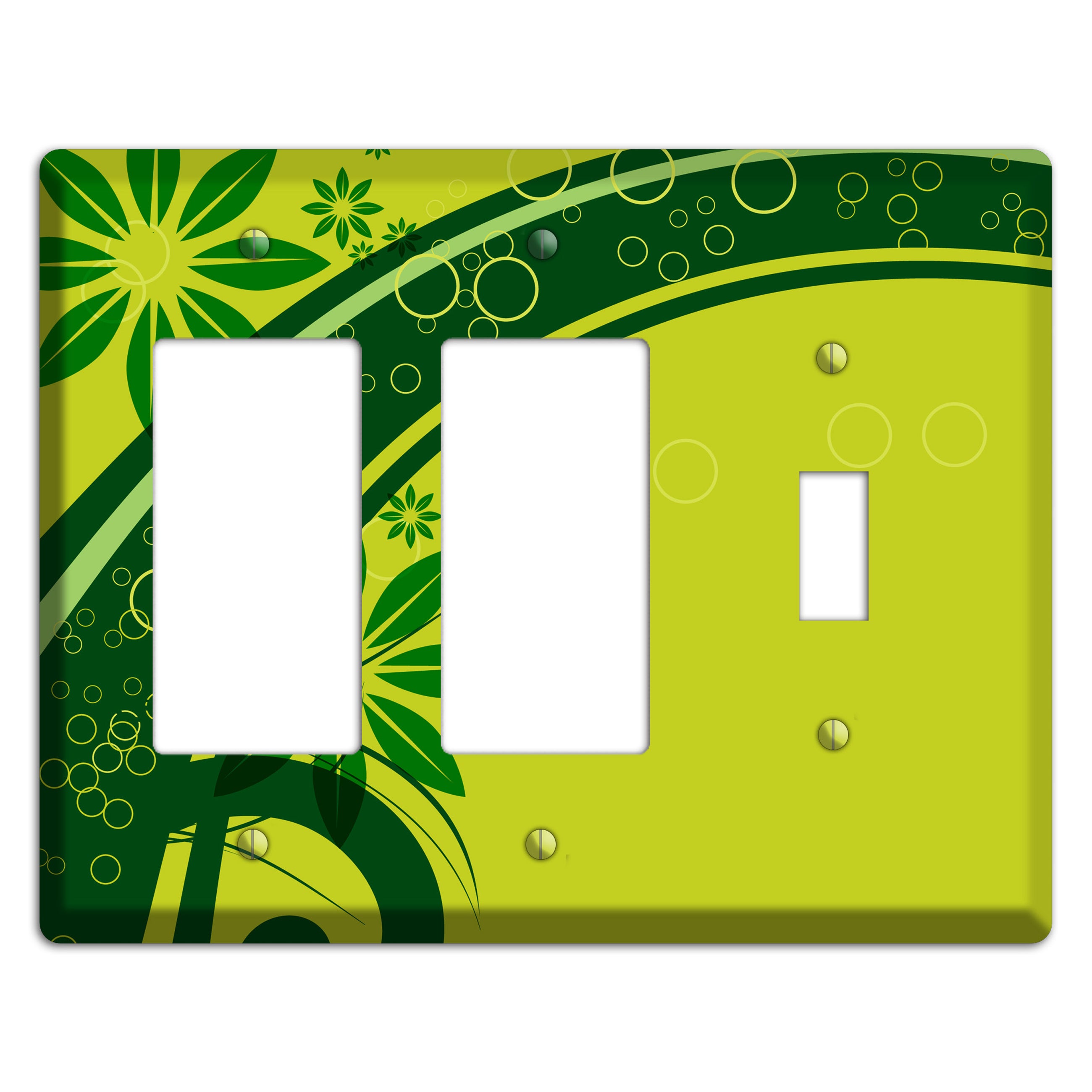 Green Retro Floral 2 Rocker / Toggle Wallplate