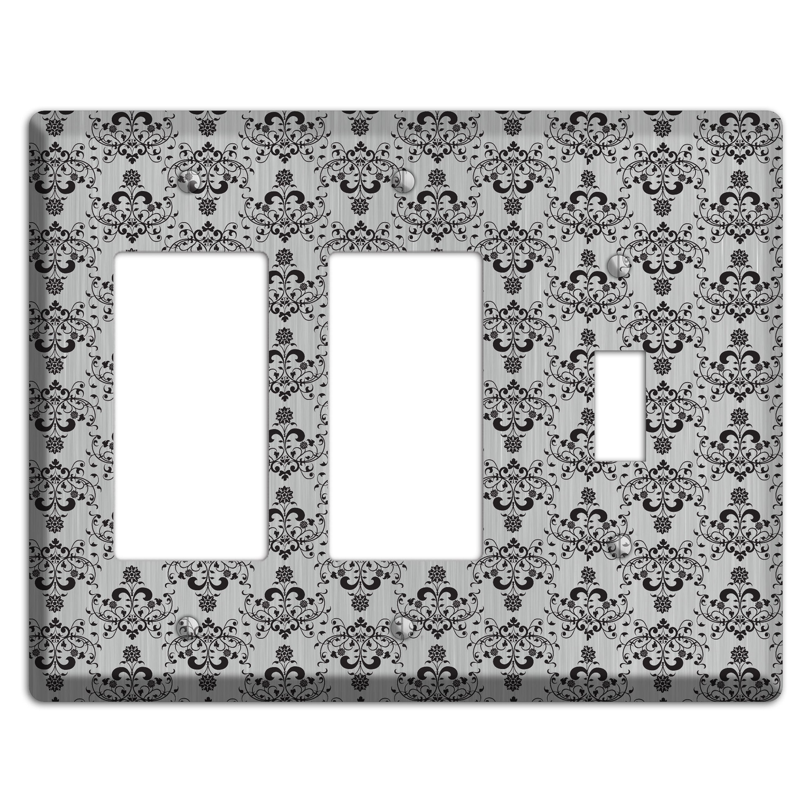Black Cartouche Half Drop  Stainless 2 Rocker / Toggle Wallplate