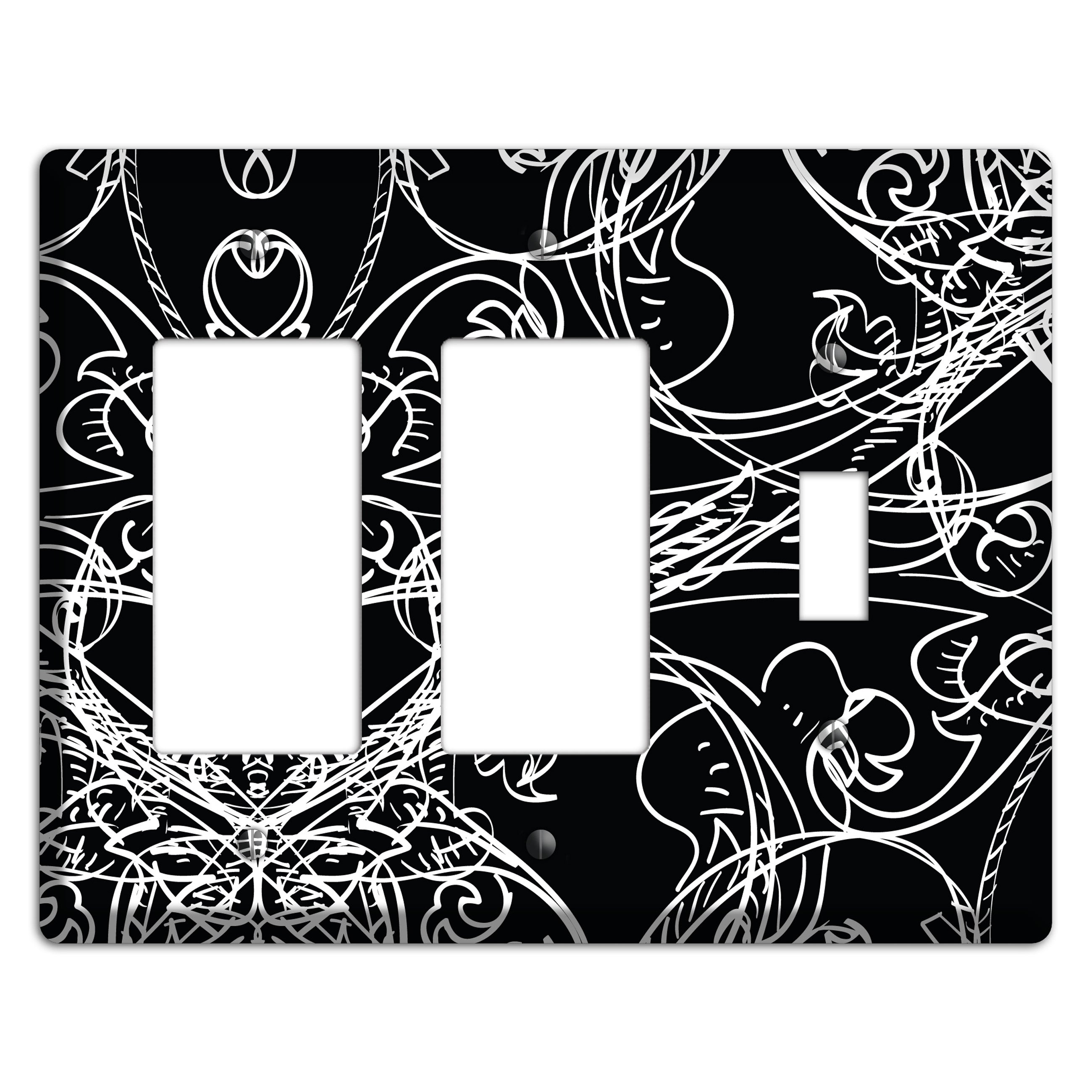 Black Deco Sketch 2 Rocker / Toggle Wallplate