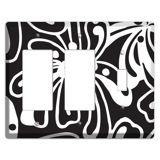 Black with White Flower 2 Rocker / Toggle Wallplate