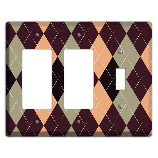 Beige and Brown Argyle 2 Rocker / Toggle Wallplate