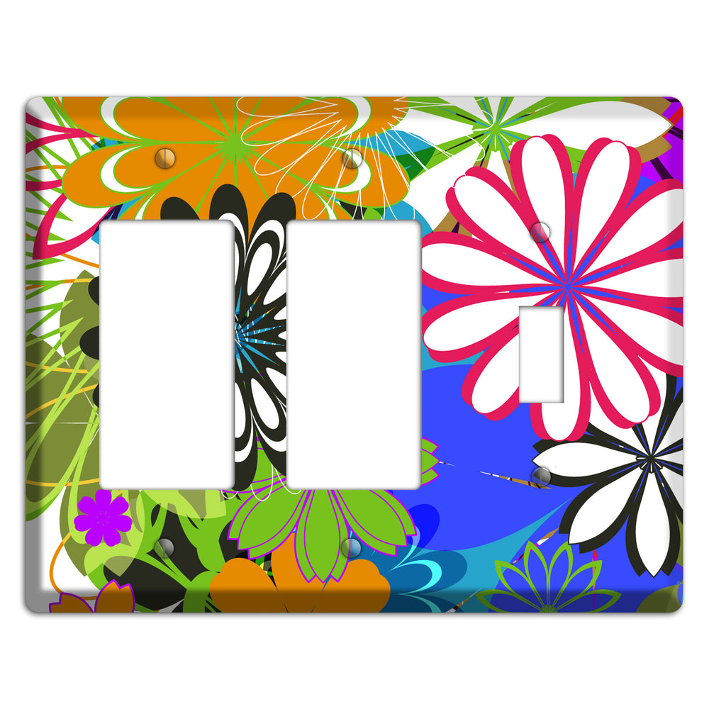 Multi Retro Flowers 2 Rocker / Toggle Wallplate