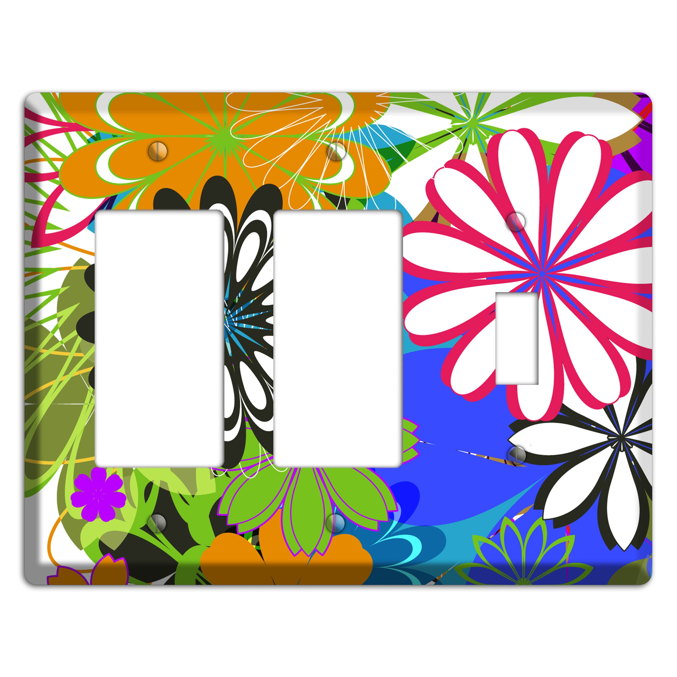 Multi Retro Flowers 2 Rocker / Toggle Wallplate