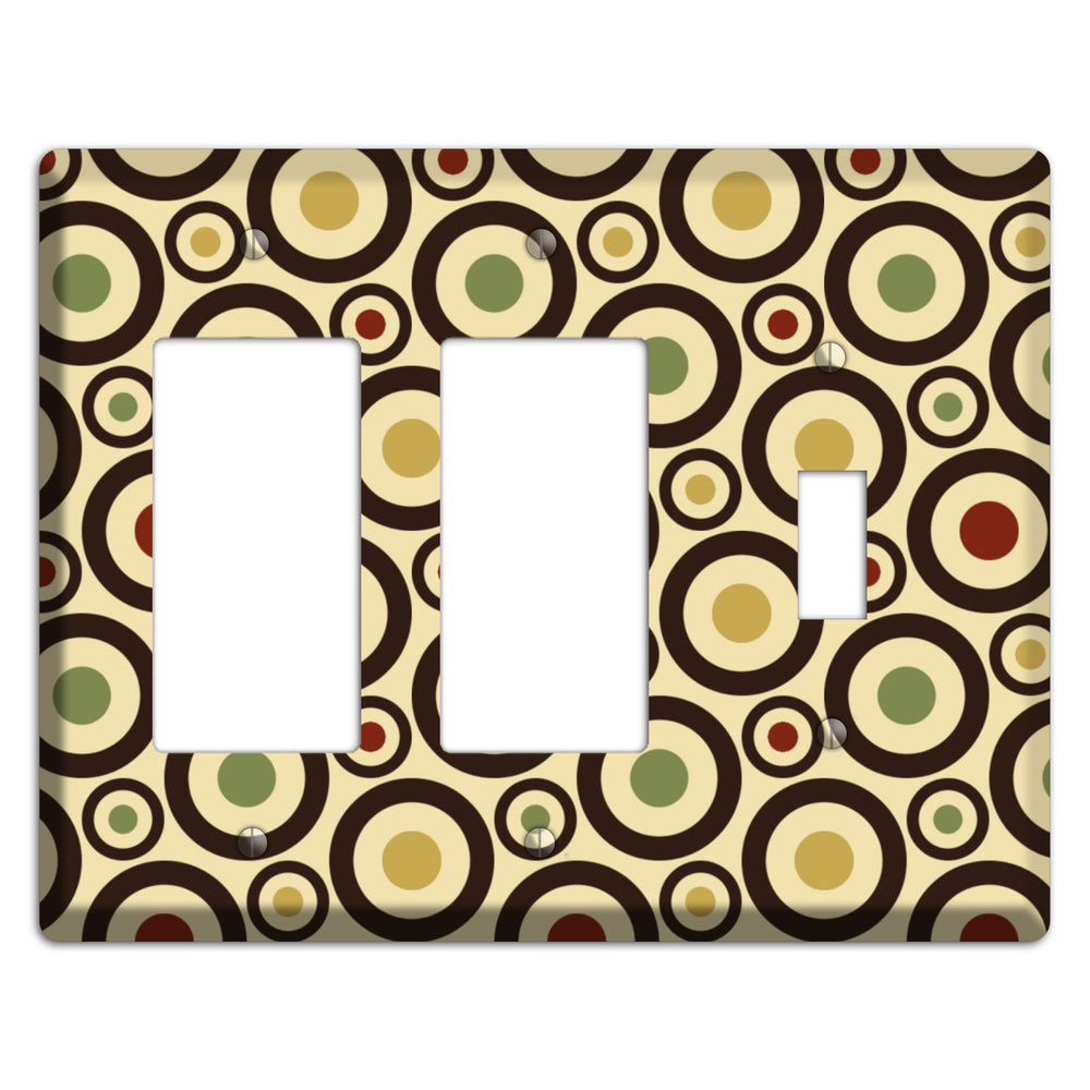 Beige with Olive Mustard Maroon Retro Bullseye 2 Rocker / Toggle Wallplate