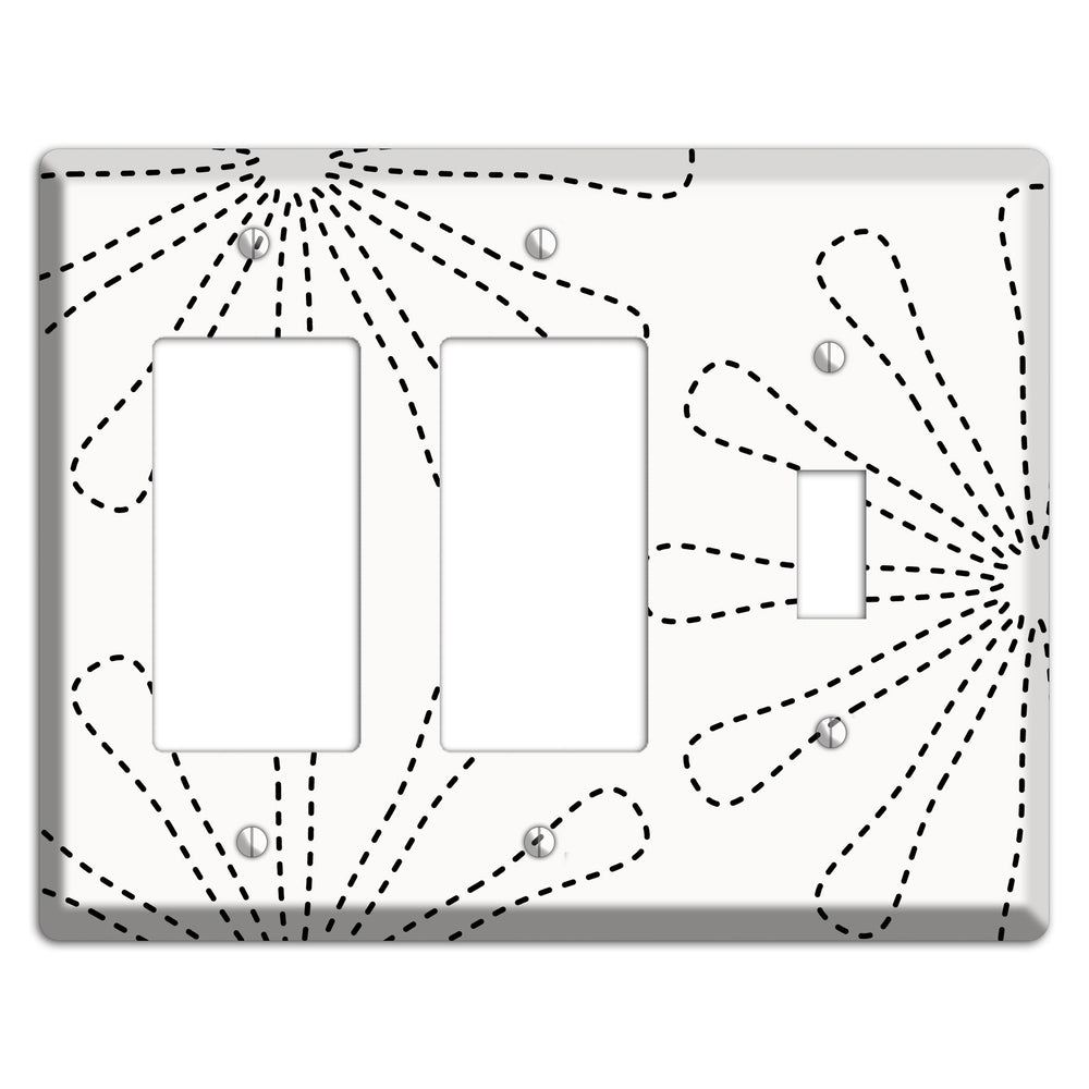 White with Black Retro Stipple Floral Contour 2 Rocker / Toggle Wallplate