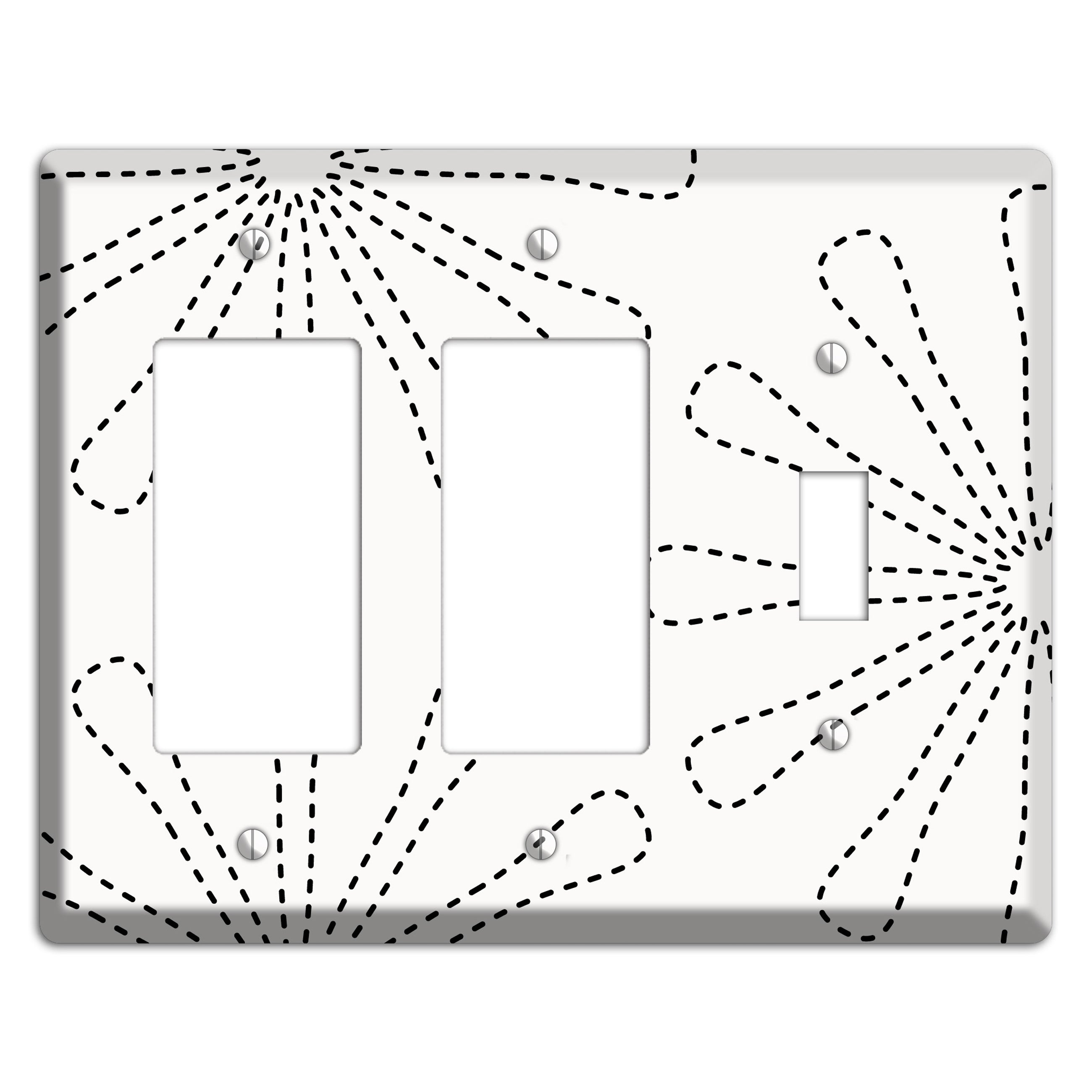White with Black Retro Stipple Floral Contour 2 Rocker / Toggle Wallplate